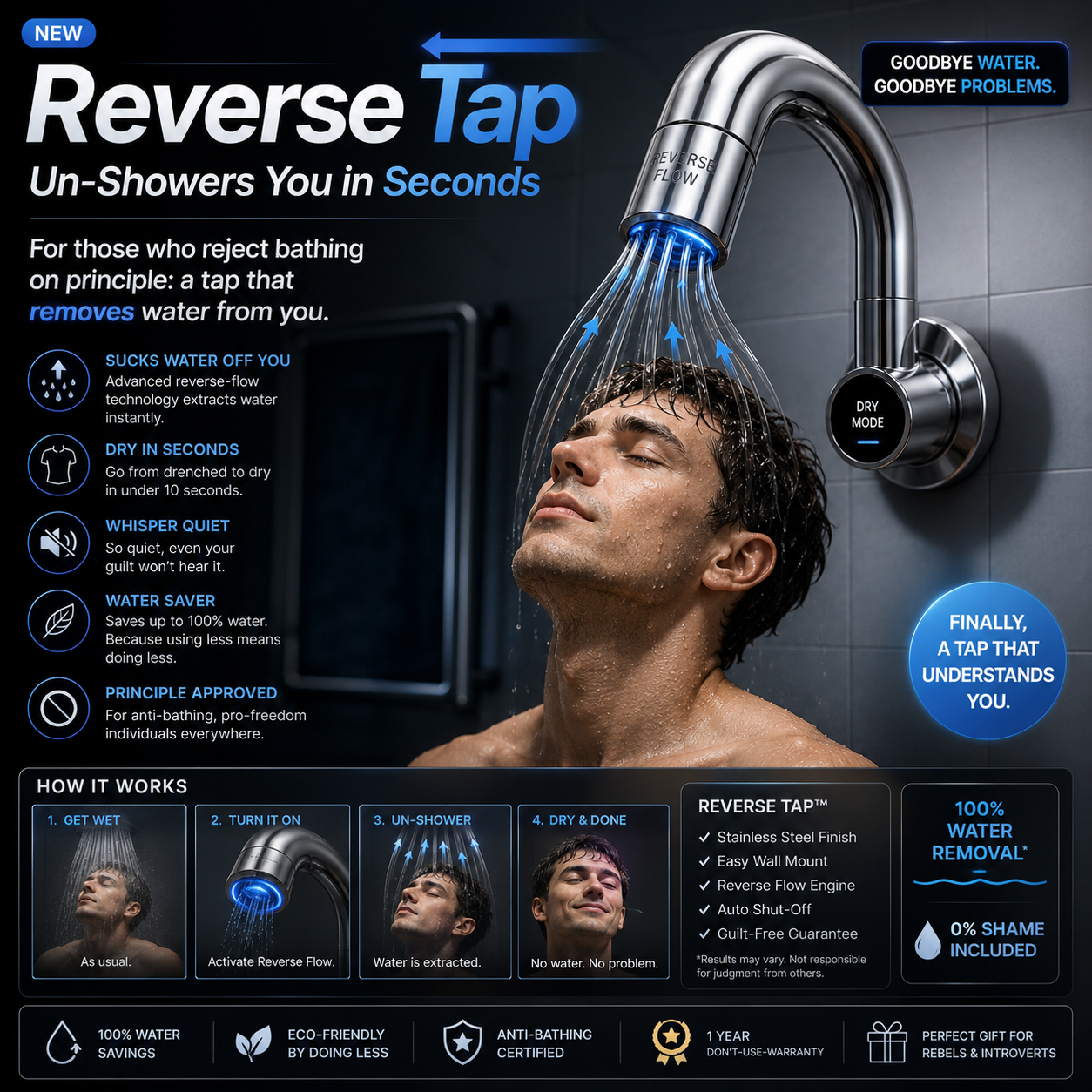 Reverse Tap - Un-Showers You in Seconds