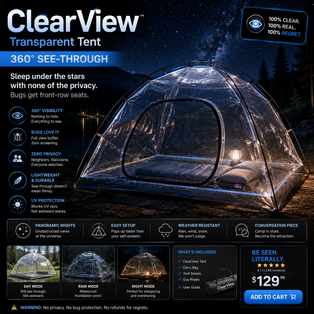 ClearView Transparent Tent - 360° See-Through