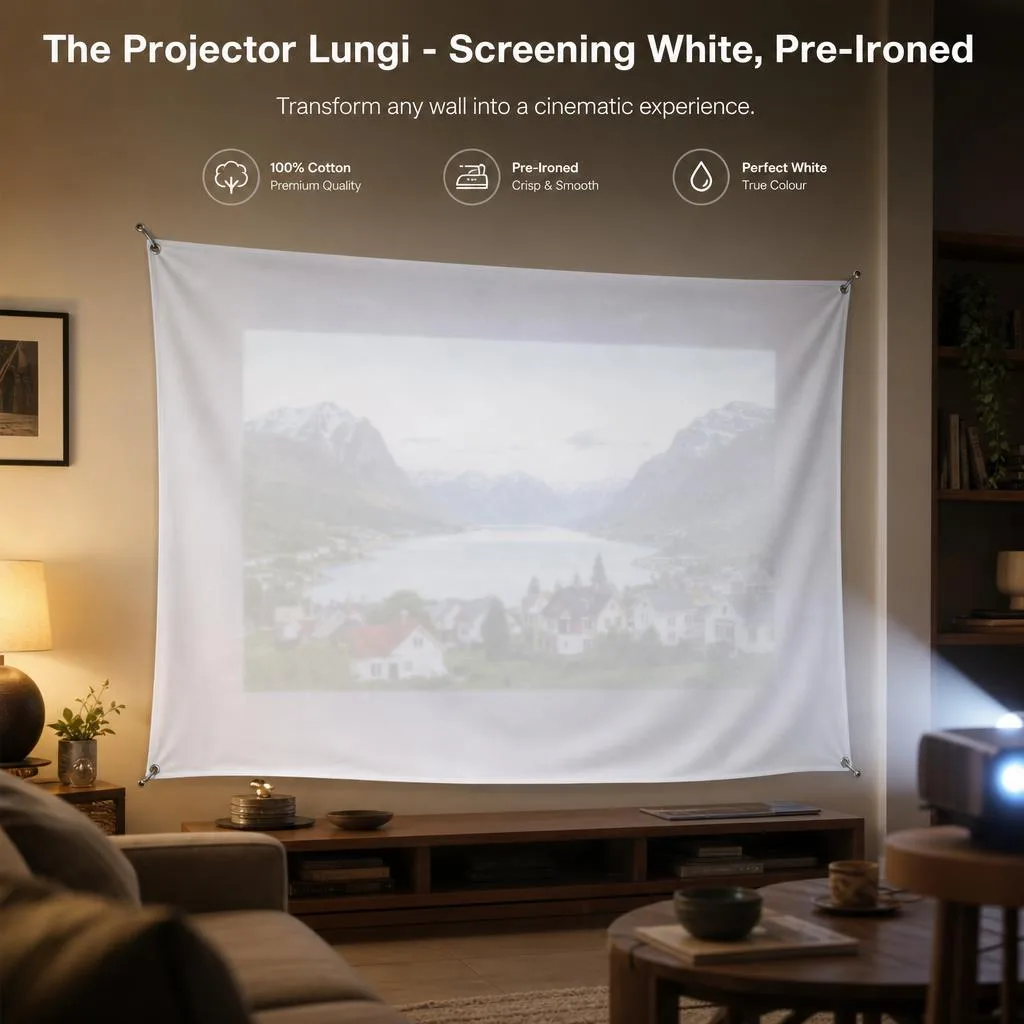 The Projector Lungi - Screening White, Pre-Ironed